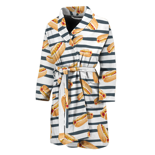 Hot Dog Striped Pattern Print Men's Bathrobe