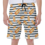 Hot Dog Striped Pattern Print Men's Beach Shorts