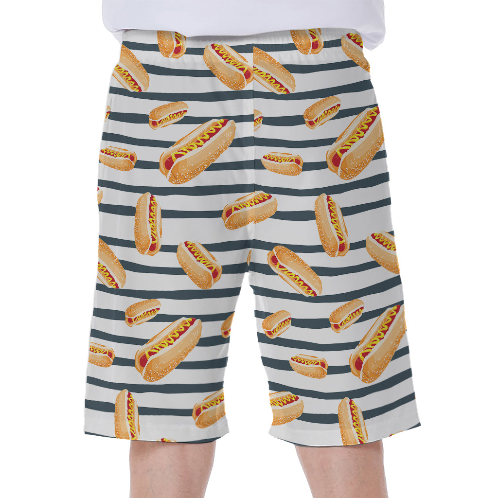 Hot Dog Striped Pattern Print Men's Beach Shorts