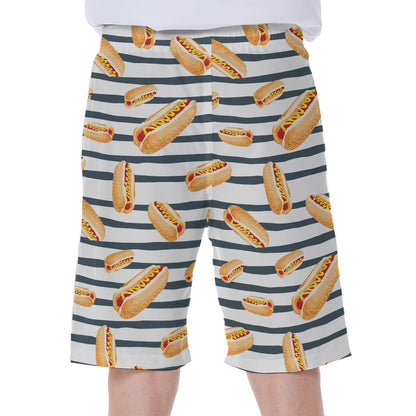 Hot Dog Striped Pattern Print Men's Beach Shorts