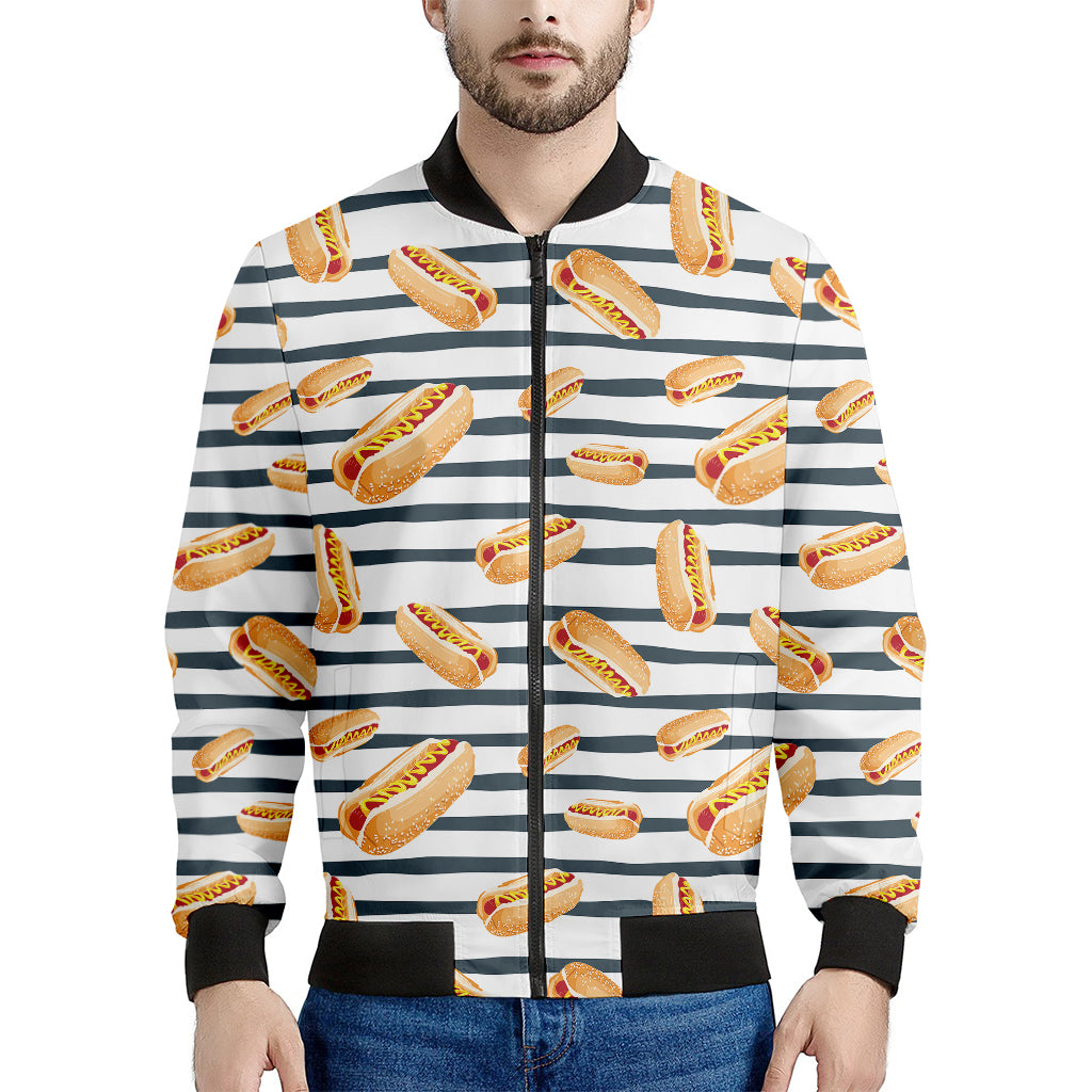 Hot Dog Striped Pattern Print Men's Bomber Jacket