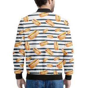 Hot Dog Striped Pattern Print Men's Bomber Jacket
