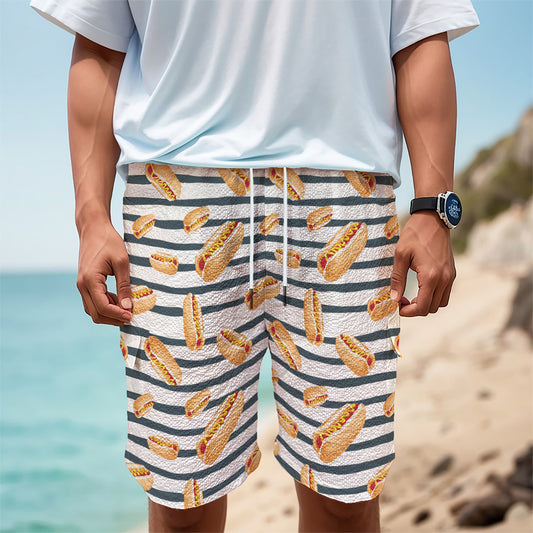 Hot Dog Striped Pattern Print Men's Cargo Shorts