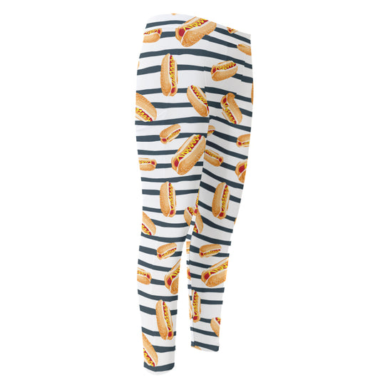 Hot Dog Striped Pattern Print Men's Compression Pants