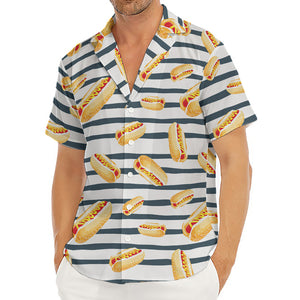 Hot Dog Striped Pattern Print Men's Deep V-Neck Shirt