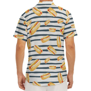 Hot Dog Striped Pattern Print Men's Deep V-Neck Shirt