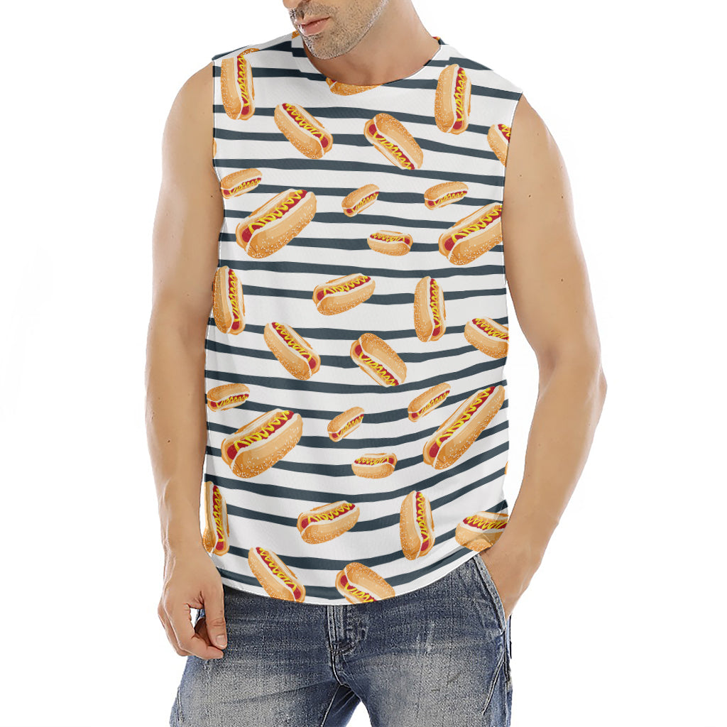 Hot Dog Striped Pattern Print Men's Fitness Tank Top