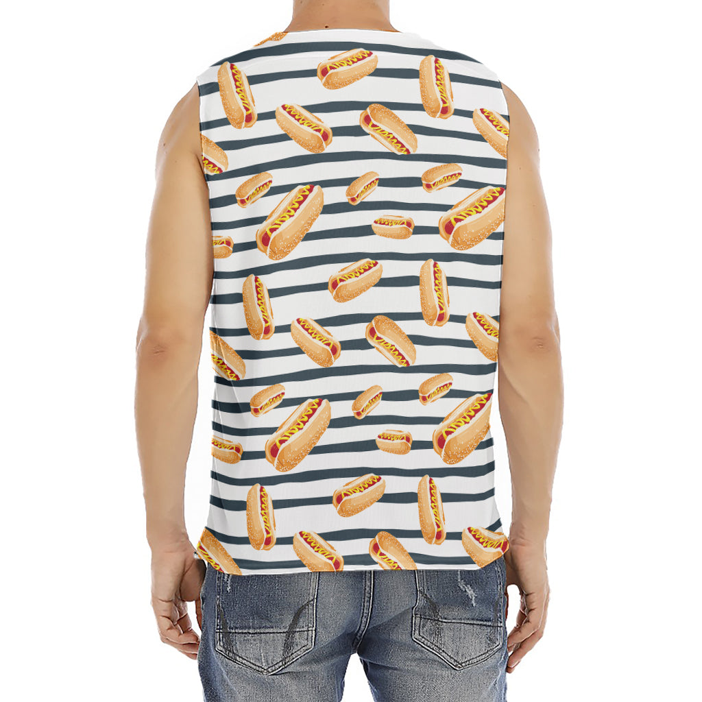 Hot Dog Striped Pattern Print Men's Fitness Tank Top