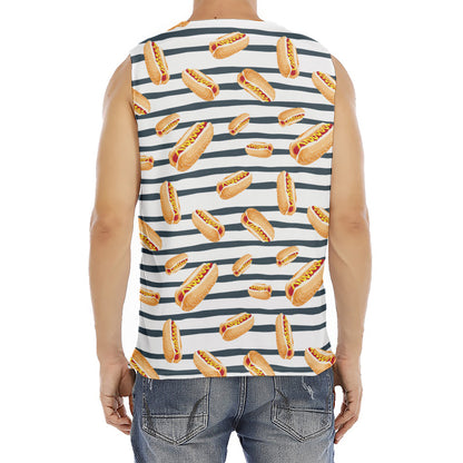 Hot Dog Striped Pattern Print Men's Fitness Tank Top