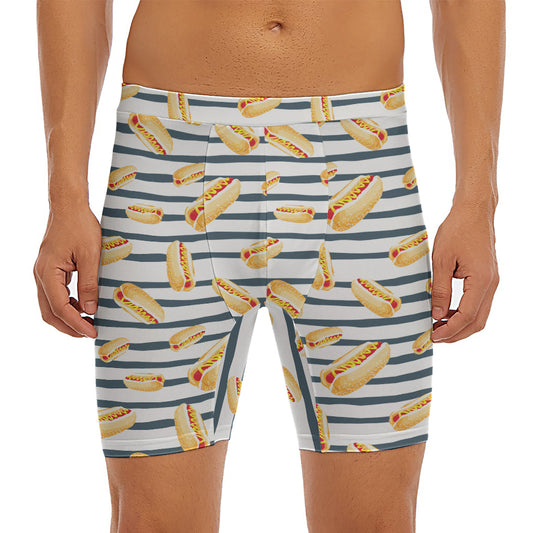 Hot Dog Striped Pattern Print Men's Long Boxer Briefs
