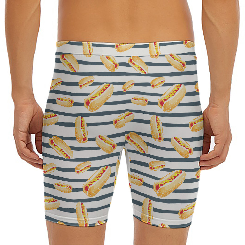 Hot Dog Striped Pattern Print Men's Long Boxer Briefs