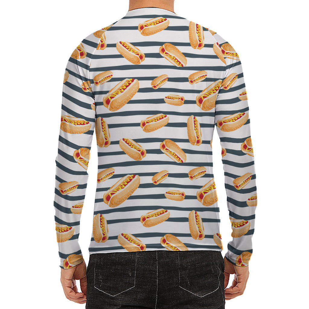 Hot Dog Striped Pattern Print Men's Long Sleeve Rash Guard