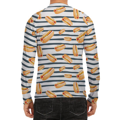 Hot Dog Striped Pattern Print Men's Long Sleeve Rash Guard