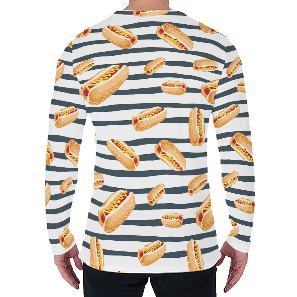 Hot Dog Striped Pattern Print Men's Long Sleeve T-Shirt
