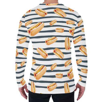 Hot Dog Striped Pattern Print Men's Long Sleeve T-Shirt