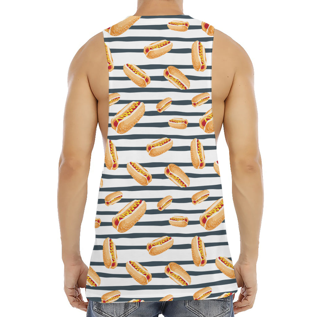 Hot Dog Striped Pattern Print Men's Muscle Tank Top