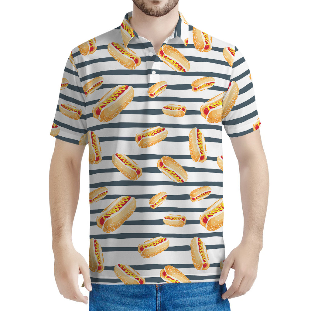 Hot Dog Striped Pattern Print Men's Polo Shirt