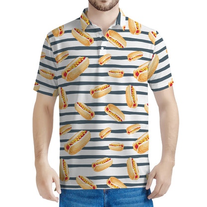 Hot Dog Striped Pattern Print Men's Polo Shirt