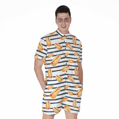 Hot Dog Striped Pattern Print Men's Rompers