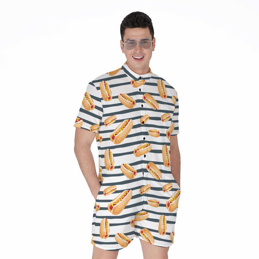 Hot Dog Striped Pattern Print Men's Rompers
