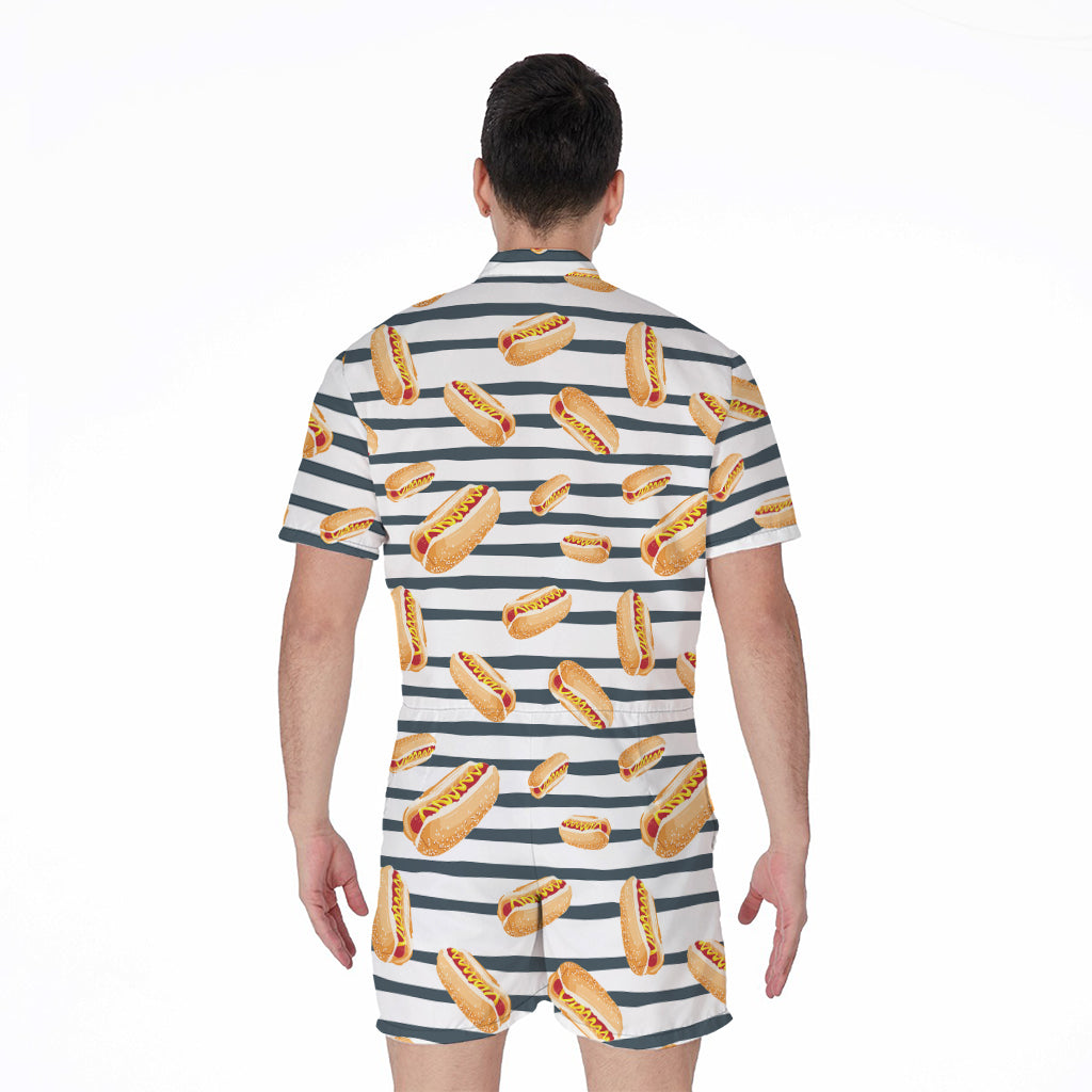 Hot Dog Striped Pattern Print Men's Rompers