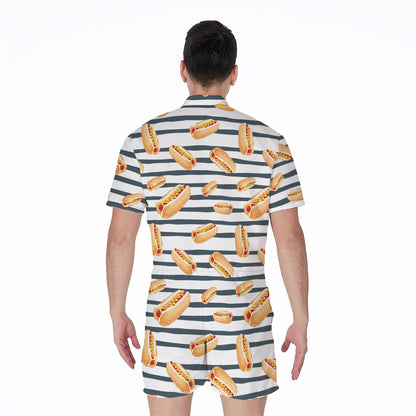 Hot Dog Striped Pattern Print Men's Rompers