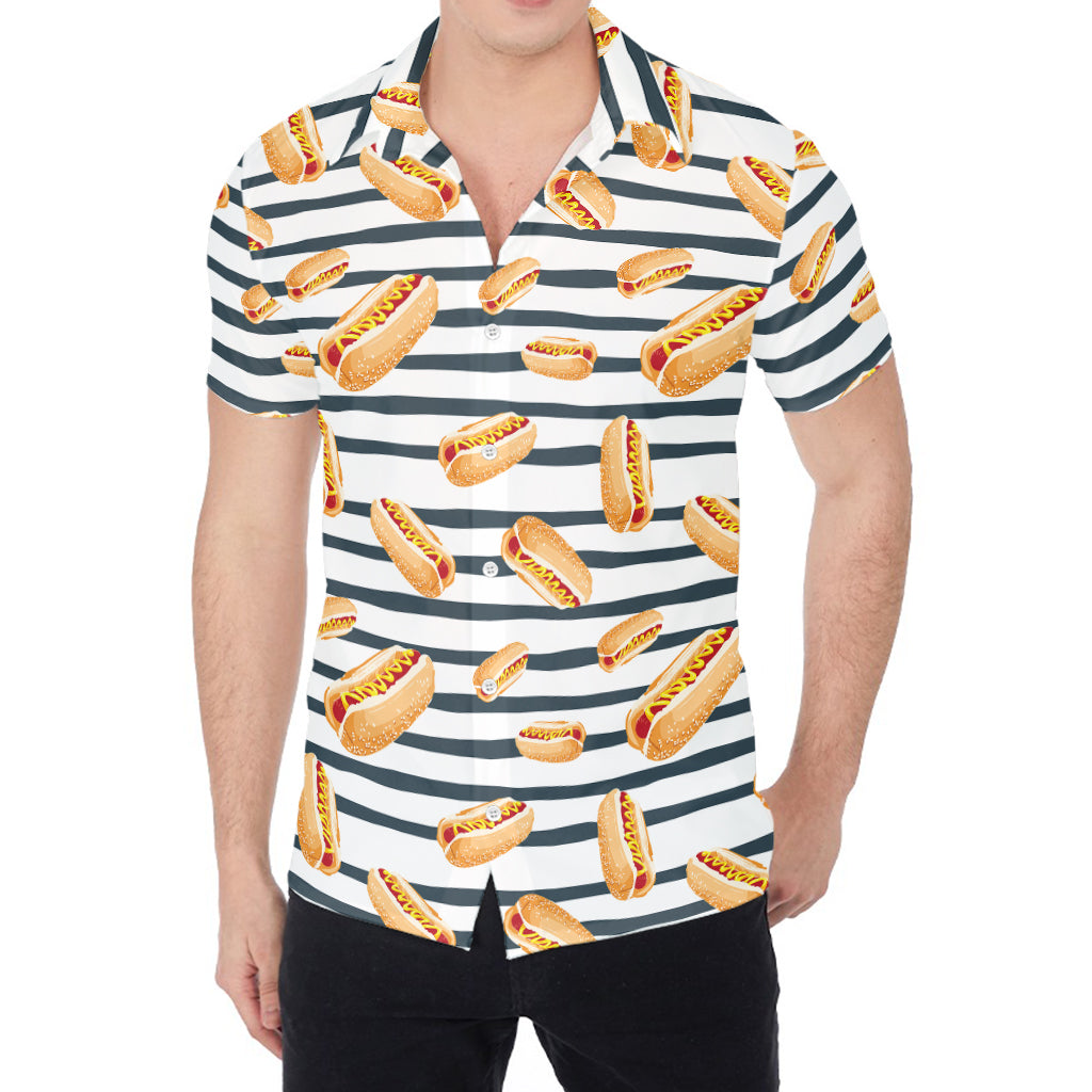 Hot Dog Striped Pattern Print Men's Shirt
