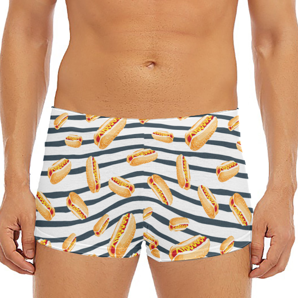 Hot Dog Striped Pattern Print Men's Short Boxer Briefs