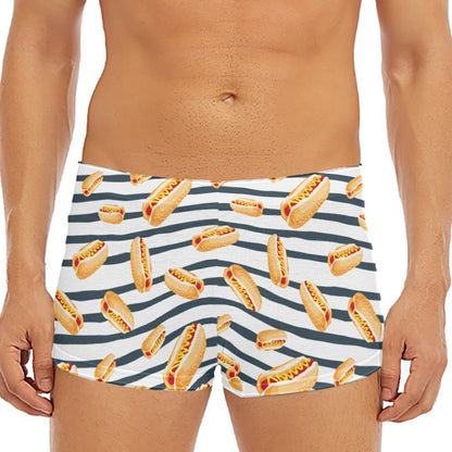 Hot Dog Striped Pattern Print Men's Short Boxer Briefs