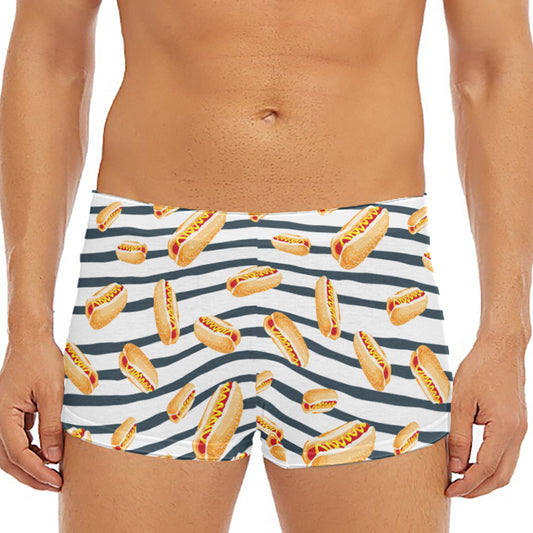 Hot Dog Striped Pattern Print Men's Short Boxer Briefs