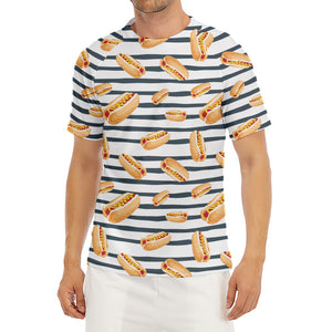 Hot Dog Striped Pattern Print Men's Short Sleeve Rash Guard