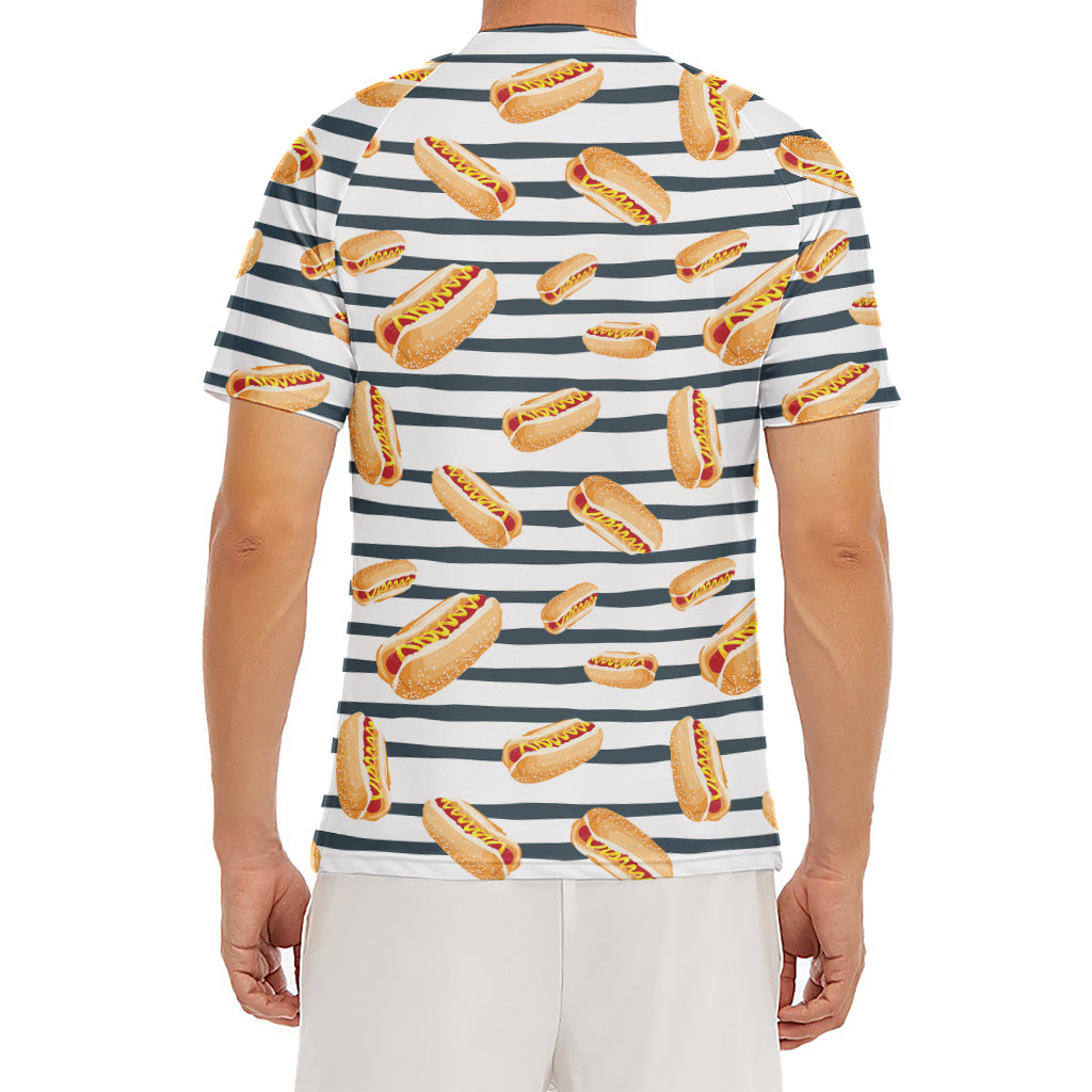 Hot Dog Striped Pattern Print Men's Short Sleeve Rash Guard