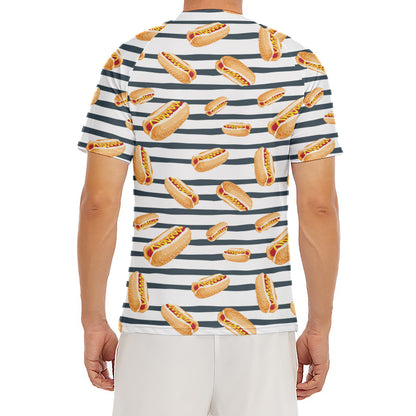 Hot Dog Striped Pattern Print Men's Short Sleeve Rash Guard
