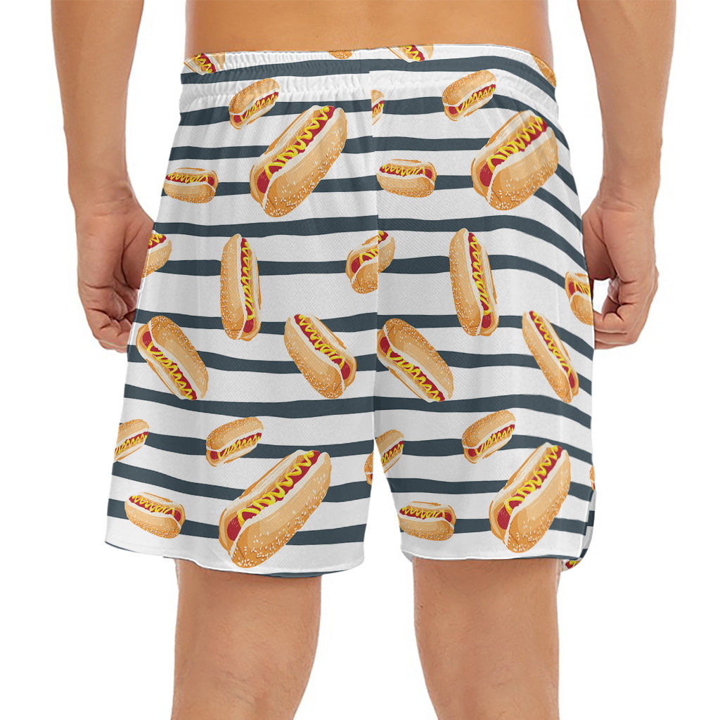 Hot Dog Striped Pattern Print Men's Split Running Shorts