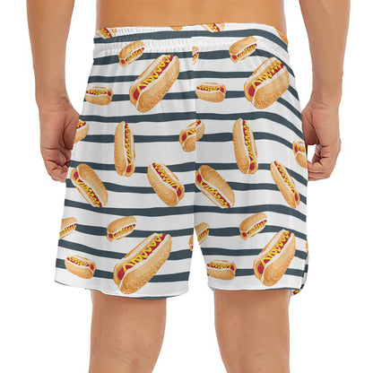 Hot Dog Striped Pattern Print Men's Split Running Shorts