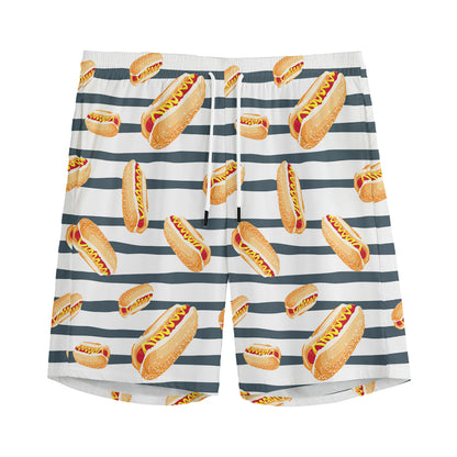 Hot Dog Striped Pattern Print Men's Sports Shorts