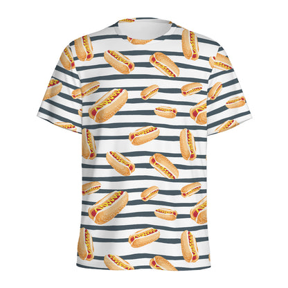 Hot Dog Striped Pattern Print Men's Sports T-Shirt