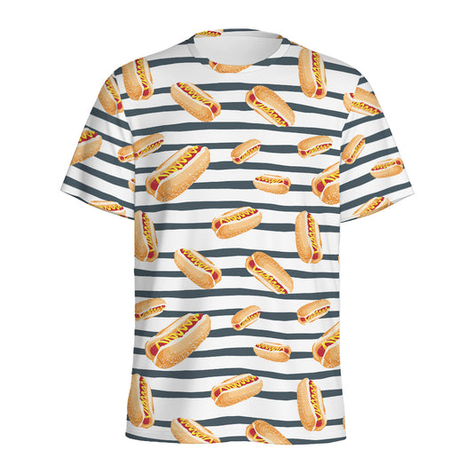 Hot Dog Striped Pattern Print Men's Sports T-Shirt