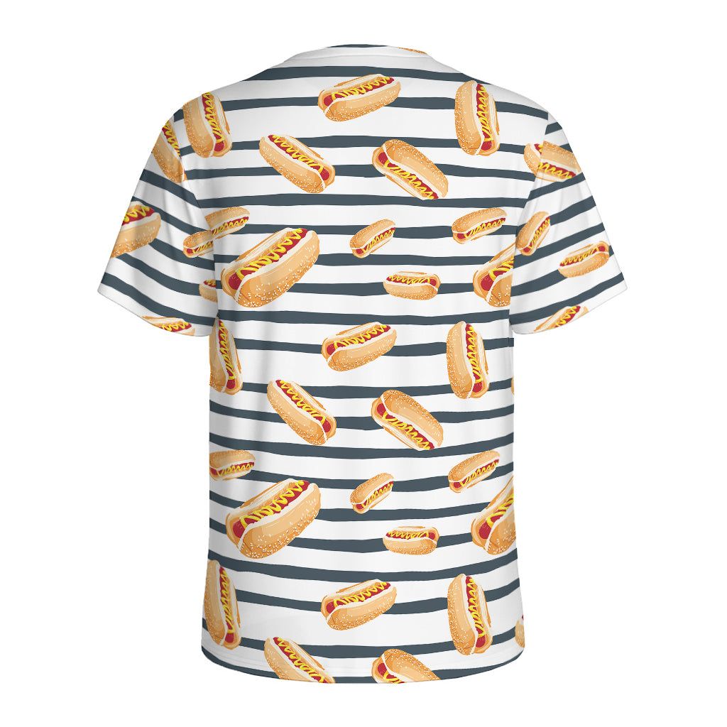 Hot Dog Striped Pattern Print Men's Sports T-Shirt