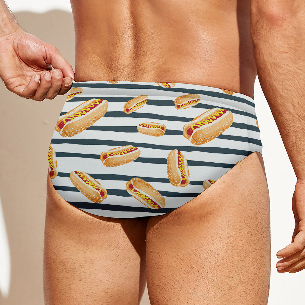 Hot Dog Striped Pattern Print Men's Swim Briefs