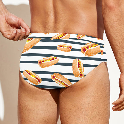 Hot Dog Striped Pattern Print Men's Swim Briefs