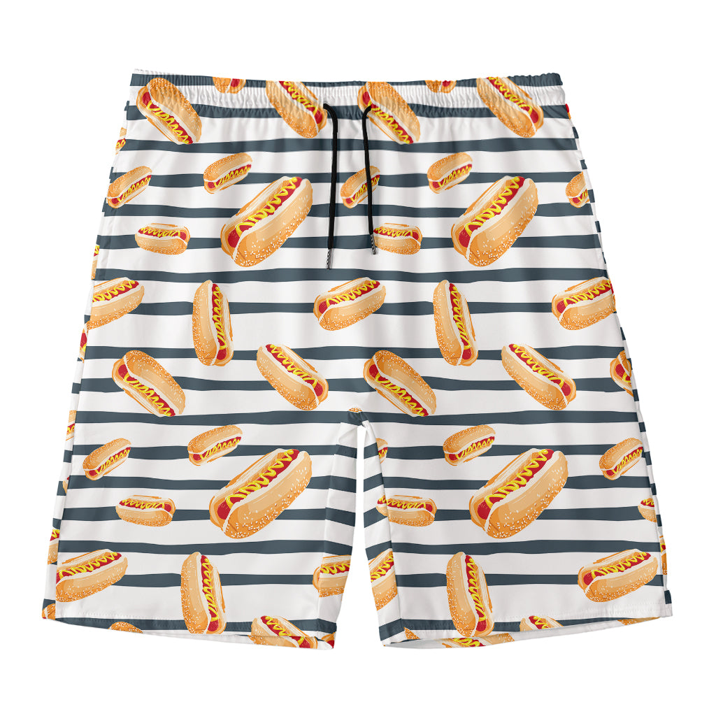 Hot Dog Striped Pattern Print Men's Swim Trunks