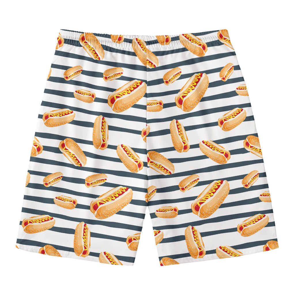 Hot Dog Striped Pattern Print Men's Swim Trunks