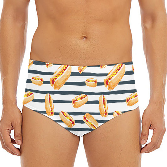 Hot Dog Striped Pattern Print Men's Triangle Swim Briefs