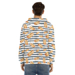 Hot Dog Striped Pattern Print Men's Velvet Pullover Hoodie