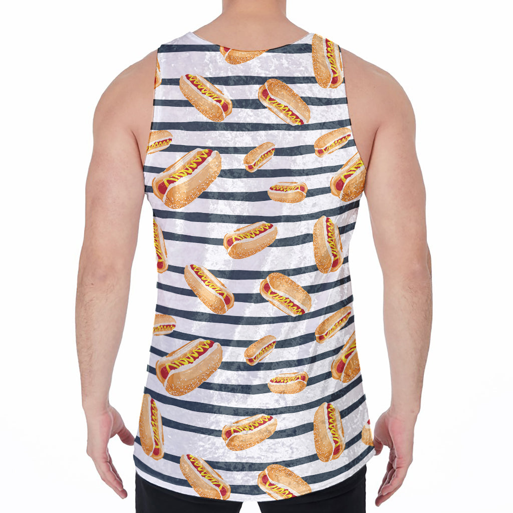 Hot Dog Striped Pattern Print Men's Velvet Tank Top