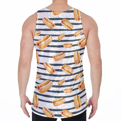 Hot Dog Striped Pattern Print Men's Velvet Tank Top