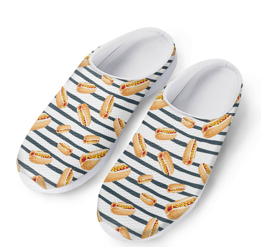 Hot Dog Striped Pattern Print Mesh Casual Shoes