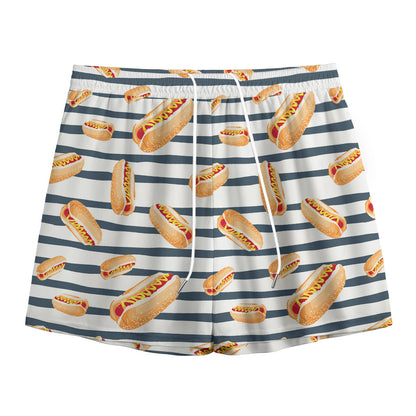 Hot Dog Striped Pattern Print Mesh Shorts