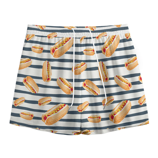 Hot Dog Striped Pattern Print Mesh Shorts